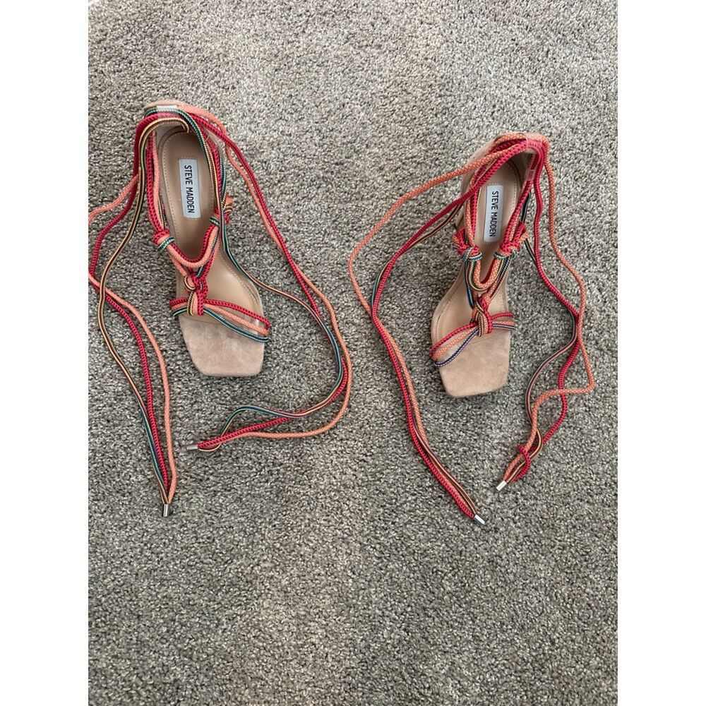 Steve Madden Multicolor Pumps Nude Pink Ankle Tie Laces Ropes Women's Sz 8
